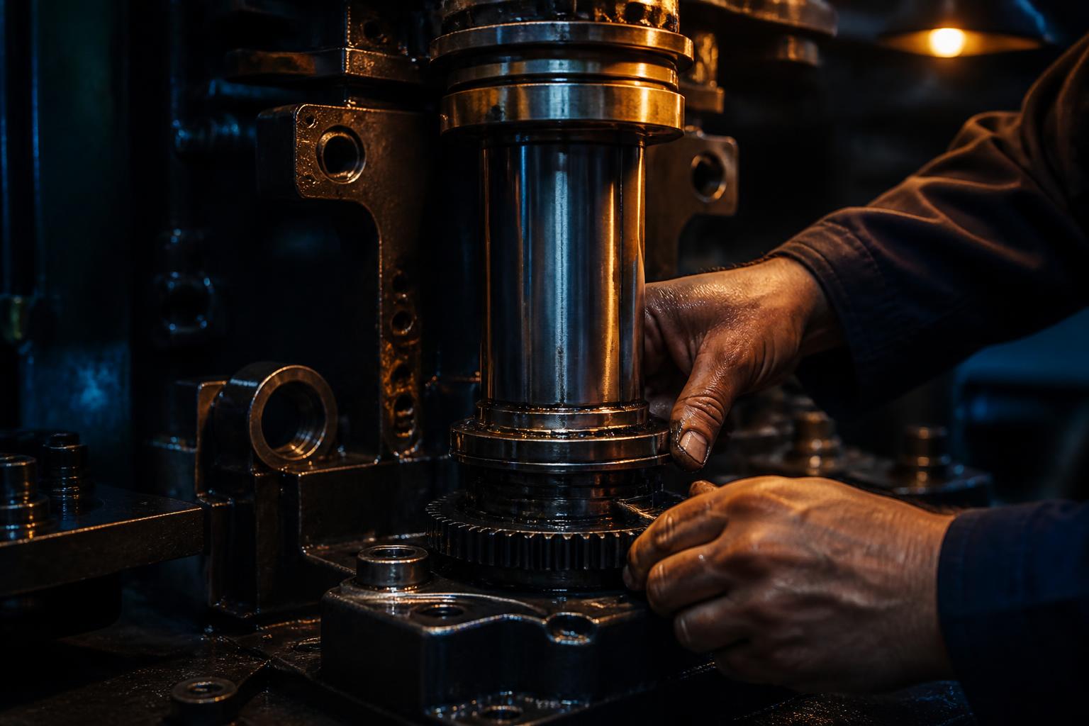 Engineer working on a mechanical assembly